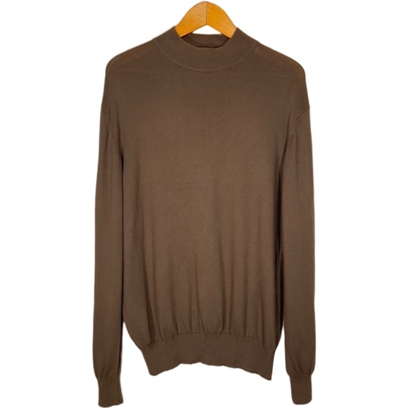 Vintage Pronto Uomo Brown Mock Crew Neck Italian Soft Cotton Blend Sweater M 50 - Picture 1 of 9